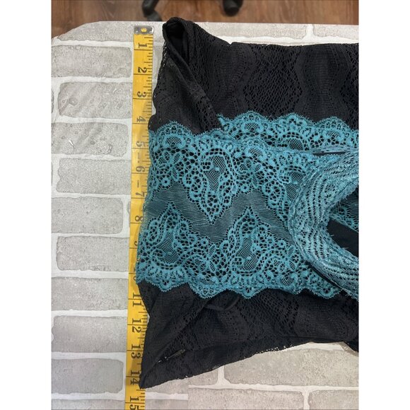 FREE PEOPLE ~X Small ~ Teal & Black Lace NATASHA Bodycon High Neck Dress - Picture 10 of 16
